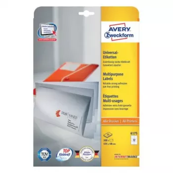 Samolepiace obdĺžnikové etikety Avery Zweckform 6175 — permanentná biela, 300 ks