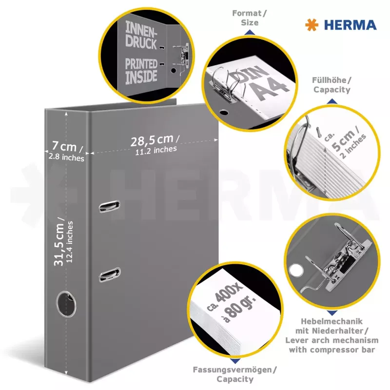 Krúžkový šanón HERMA 7016 A4 čierno-sivý D-krúžkový