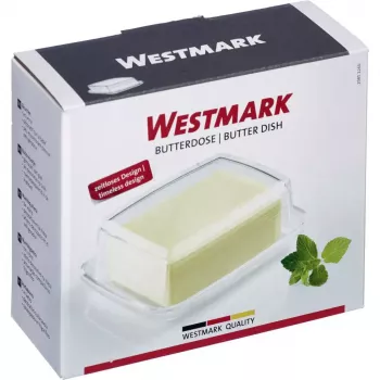 Maslička Westmark 20852260, obdĺžnikové sklo, 143×118×55 mm, transparentná