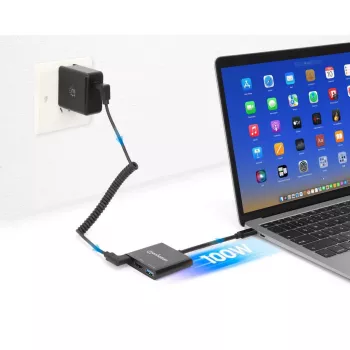 Manhattan USB-C dok/hub, porty (x3): HDMI, USB-A a USB-C, s Power Delivery (100W) na USB-C port (poznámka: vyžaduje sa dodatočný USB-C napájací zdroj a USB-C kábel), univerzálny pre všetky zariadenia, kábel 10 cm, čierny, trojročná záruka