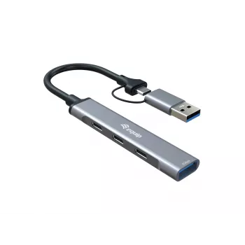 USB 3.2 Gen 1 4-port hub EQUIP — 3× USB‑C + 1× USB‑A, 5 Gbit/s, hliník, sivý