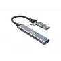 USB 3.2 Gen 1 4-port hub EQUIP — 3× USB‑C + 1× USB‑A, 5 Gbit/s, hliník, sivý