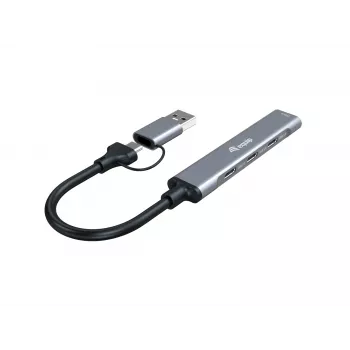 USB 3.2 Gen 1 4-port hub EQUIP — 3× USB‑C + 1× USB‑A, 5 Gbit/s, hliník, sivý