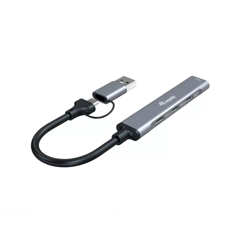 USB 3.2 Gen 1 4-port hub EQUIP — 3× USB‑C + 1× USB‑A, 5 Gbit/s, hliník, sivý