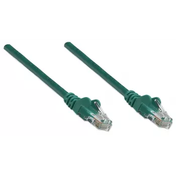 Intellinet sieťový patch kábel, Cat5e, 15 m, zelená, CCA, U/UTP, PVC, RJ45, pozlátené kontakty, ochrana proti zachyteniu, ochranná priechodka, doživotná záruka