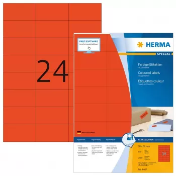 Etikety HERMA farebné A4 70x37 mm červená papier matný 2400 ks