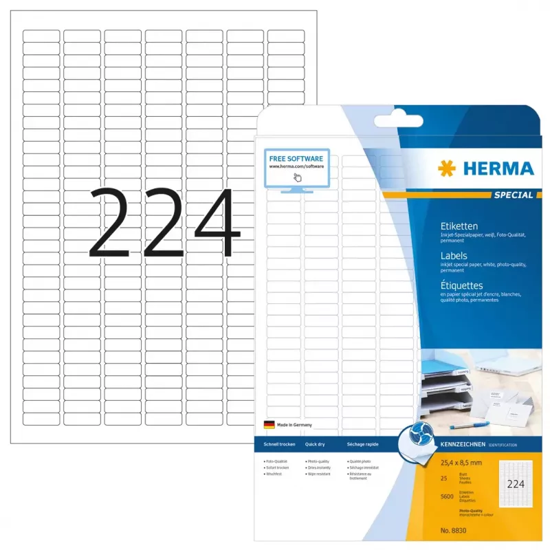Inkjet etikety HERMA A4 25,4x8,5 mm biely papier matný 5600 ks