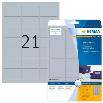 Samolepiaca tlačová etiketa HERMA Labels A4 63,5x38,1 mm strieborná fólia lesklá