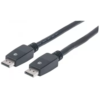 Manhattan DisplayPort 1.1 kábel, 4K@60Hz, 10 m, konektor samec na konektor samec, s poistkou, plne tienený, čierny, doživotná záruka