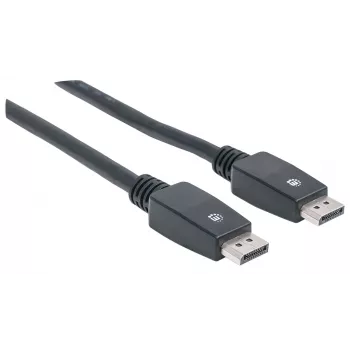 Manhattan DisplayPort 1.1 kábel, 4K@60Hz, 10 m, konektor samec na konektor samec, s poistkou, plne tienený, čierny, doživotná záruka