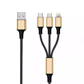 USB kábel 2GO 797152 3m USB B USB C/Micro-USB B/Lightning čierna zlatá