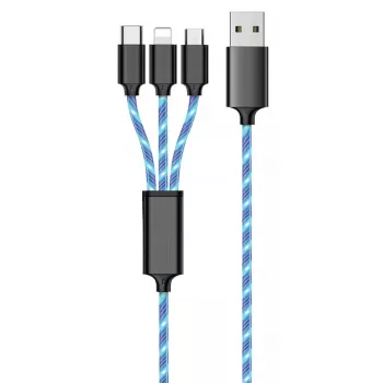 USB kábel 2GO 797315 1,5m USB B USB C/Micro-USB B/Lightning čierna modrá