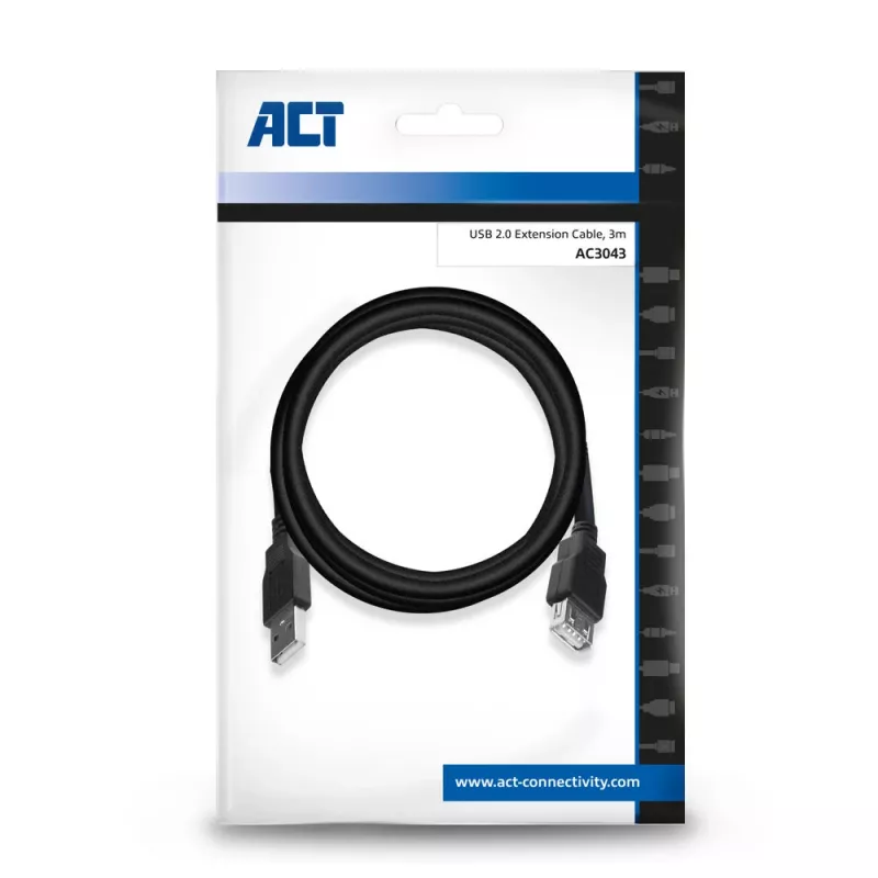 ACT USB 2.0 predlžovací kábel A konektor samec - A konektor samica 3 metre