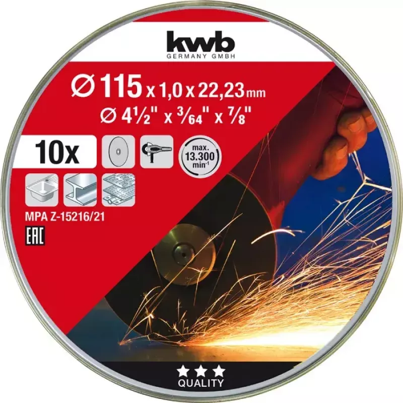Sada rezacích kotúčov kwb 712021 tenký rezací kotúč plochý stred 10 ks