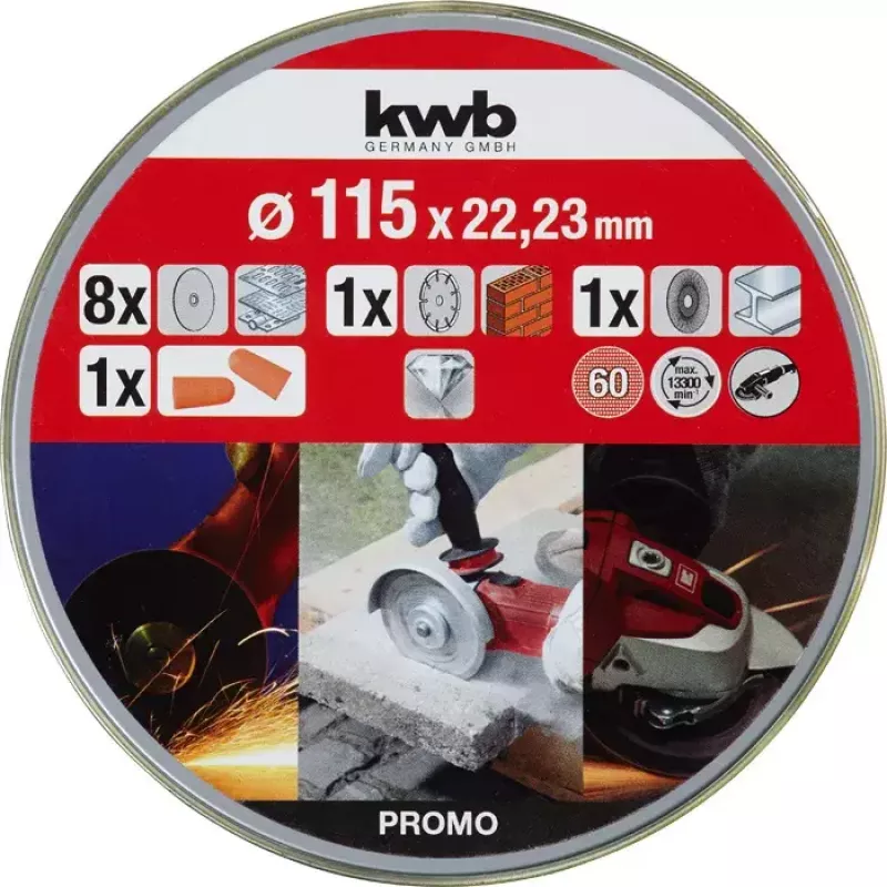 Sada rezacích kotúčov KWB 712041 štartovacia sada 10 ks ploché upnutie na tehlu, mramor, oceľ
