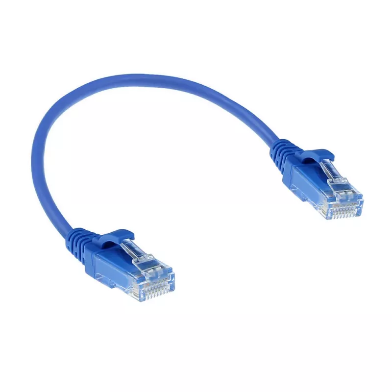 ACT modrý 0,15 m LSZH U/UTP CAT6 slimline patch kábel do datacentra snagless s RJ45 konektormi