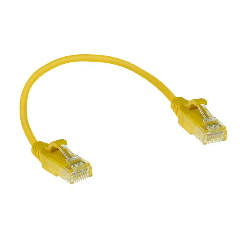 ACT žltý 0,15 m LSZH U/UTP CAT6 slimline patch kábel do datacentra bez aretácie s RJ45 konektormi