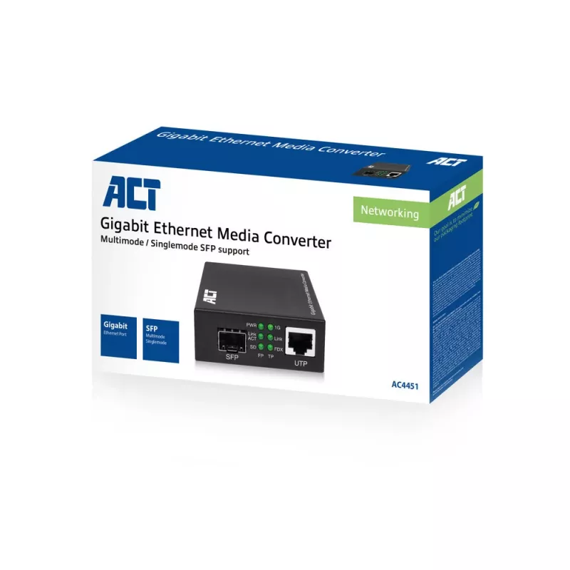 Sieťový mediakonvertor ACT AC4451 1000 Mbit/s multimode singlemode čierna