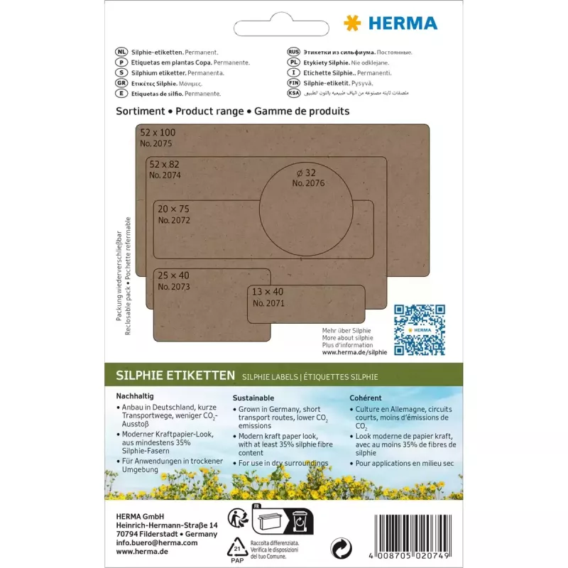 Univerzálne etikety HERMA 2074 Silphie, 52x82 mm, 24 hárkov, kancelárske balenie