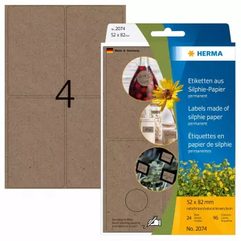 HERMA 2074 samolepiace etikety – zaoblený obdĺžnik, permanentne lepiace, hnedá, 52x82 mm, 96 kusov