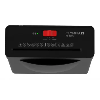 Skartovačka Olympia PS 36 Pro — pásikový rez, 8-litrový záchytný kôš, 72 dB, čierna