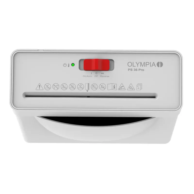 Skartovačka Olympia PS 36 Pro — pásikový rez, 8 l záchytná nádoba, 72 dB, biela