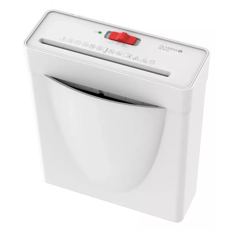 Skartovačka Olympia PS 36 Pro — pásikový rez, 8 l záchytná nádoba, 72 dB, biela