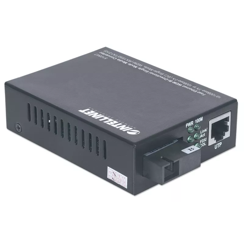 Intellinet 510547 obojsmerný konvertor médií Fast Ethernet WDM, 10/100Base-TX na 100Base-FX (SC) jednovidový, 20 km (12,4 mi), Rx1550/Tx1310 nm