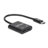 Manhattan USB-C na USB-C audio adaptér a USB-C (vrátane Power Delivery), čierny, 480 Mbit/s (USB 2.0), kábel 11cm, s Power Delivery na USB-C port (60W), tri roky záruka