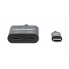 Manhattan USB-C na USB-C audio adaptér a USB-C (vrátane Power Delivery), čierny, 480 Mbit/s (USB 2.0), kábel 11cm, s Power Delivery na USB-C port (60W), tri roky záruka