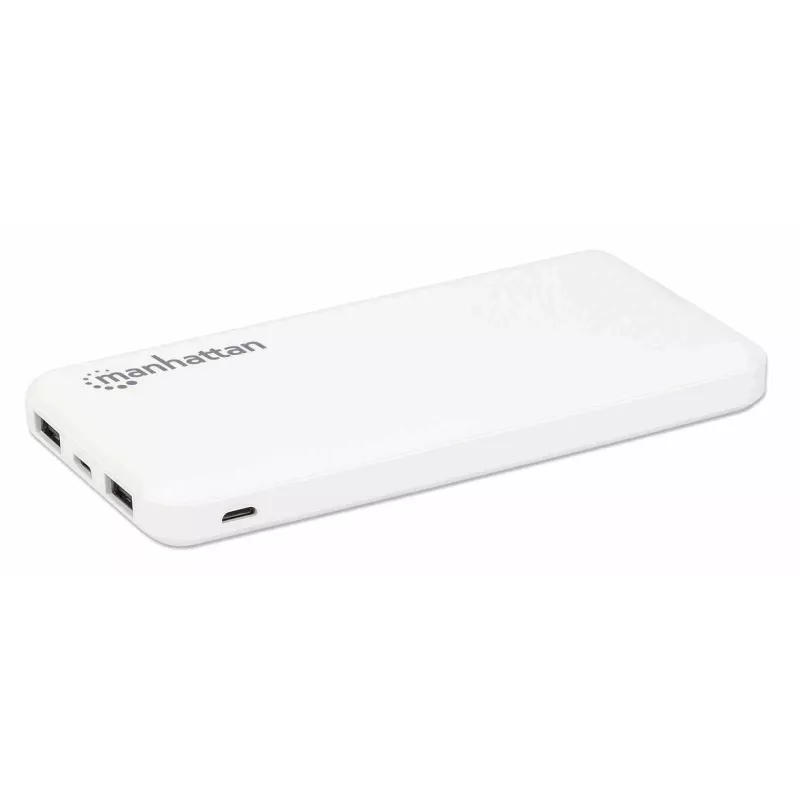 Manhattan powerbanka, 10000 mAh, výstup: 2x USB-A (2,1 A & 1 A), vstup: USB-C & Micro-USB (oba 2 A), biela, jeden rok záruka
