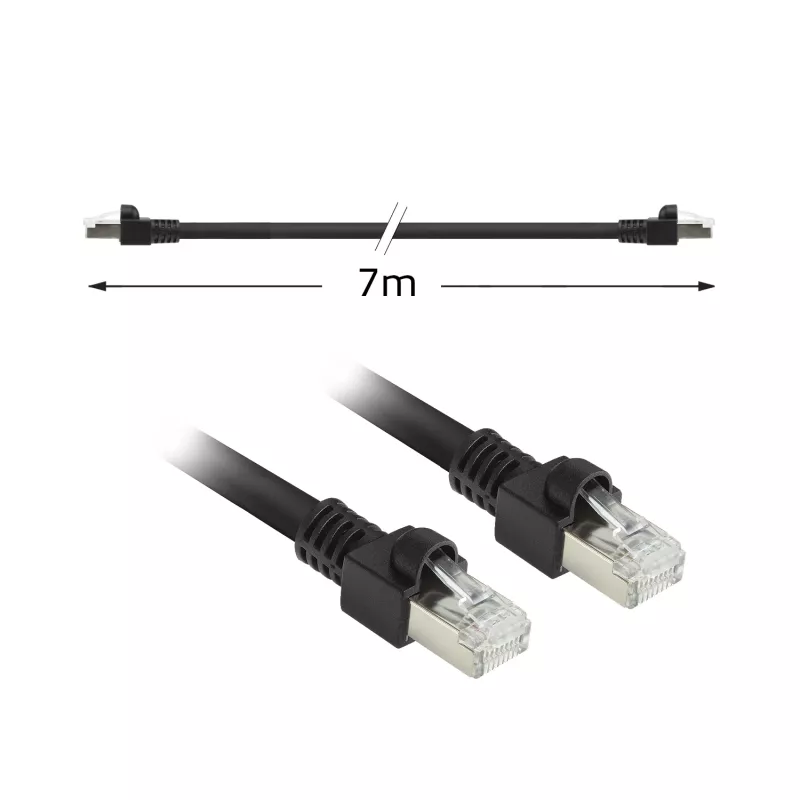 ACT čierny 7 metrov S/FTP CAT7 PUR flex patch kábel bez západky s RJ45 konektormi (CAT6A-konformný)