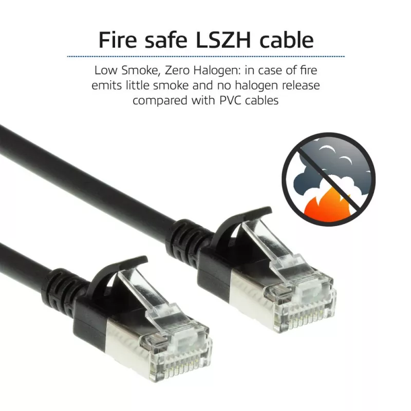 ACT čierny 7 metrov LSZH U/FTP CAT6A Datacenter Slimline patch kábel s RJ45 konektormi