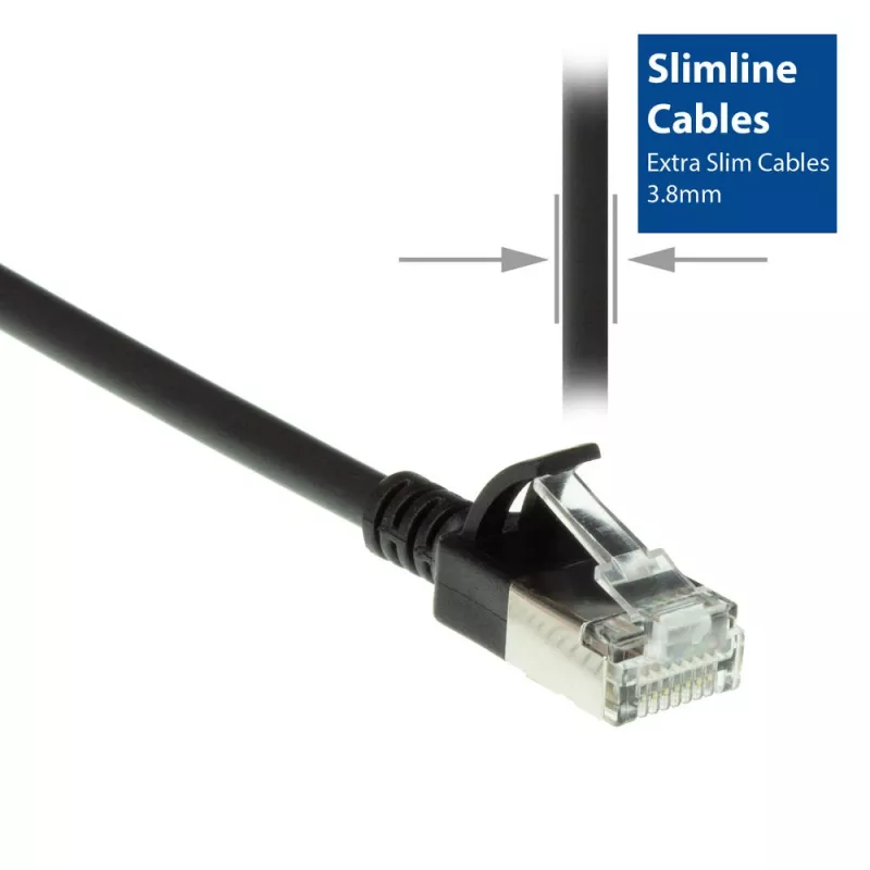 ACT čierny 10 metrov LSZH U/FTP CAT6A Datacenter Slimline patch kábel s RJ45 konektormi bez západky