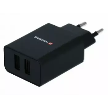 Napájacia nabíjačka SWISSTEN Travel Charger SW-21A105W-BK, 2×USB, 2,1 A na pripojenie (10,5 W spolu)