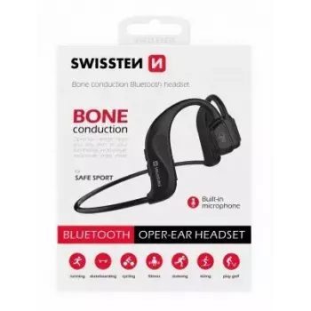 Slúchadlá Swissten kostné Bluetooth V5.0 čierne