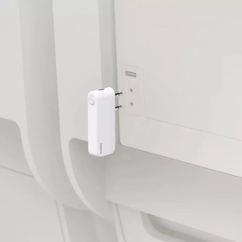Hama 00014171 Bluetooth audio vysielač pre lietadlá a univerzálne použitie, 10 h, AUX, biely