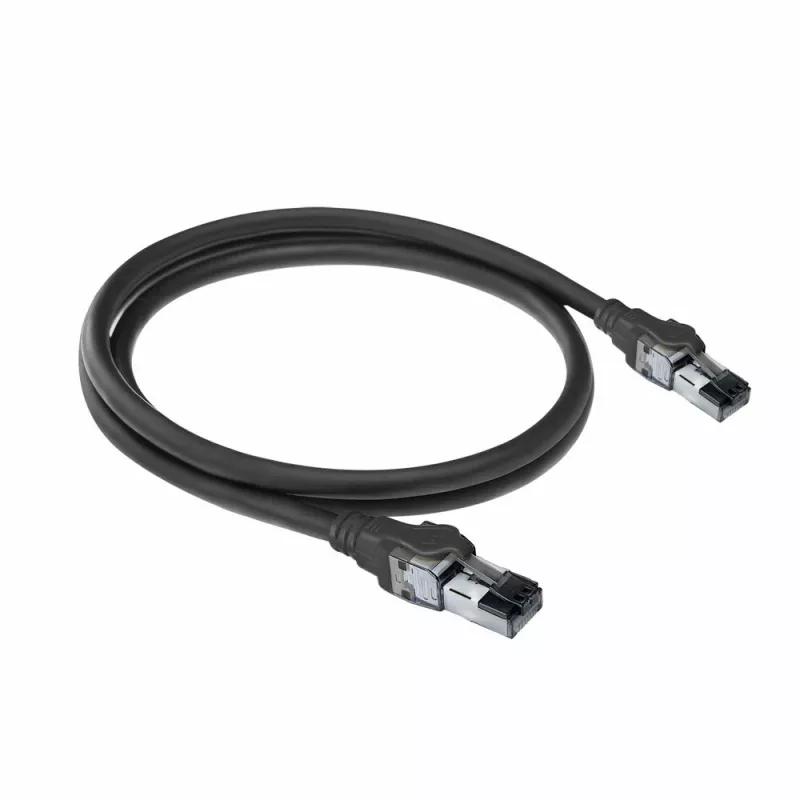 ACT čierny 1,5 m S/FTP CAT6A IDC 4PPoE / PoE++ 100W LSZH patch kábel s ochranou západky a RJ45 konektormi