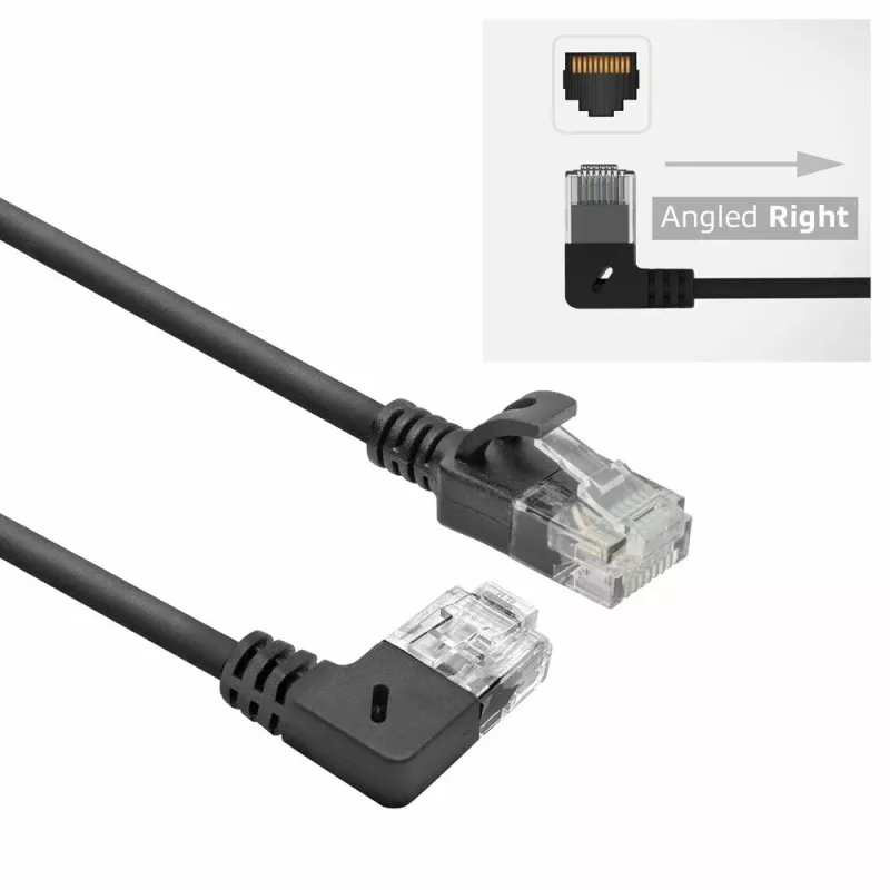 ACT čierny 1 meter U/UTP CAT6A LSZH Slimline patch kábel s RJ45 konektormi 90° pravouhlý na rovný