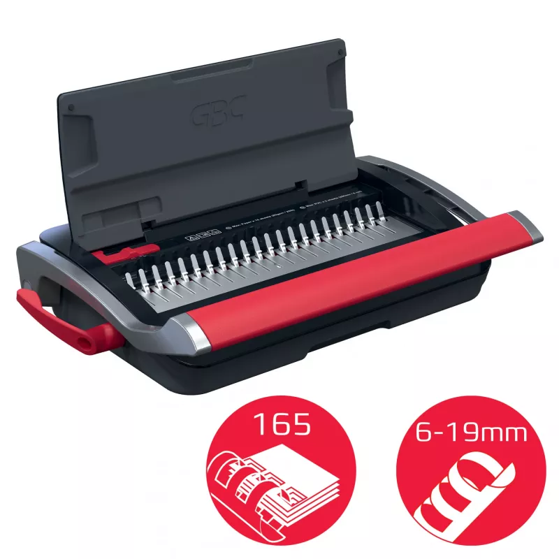 GBC CombBind CB15 4410061 väzbový stroj na plastové hrebene, čierny/strieborný/červený