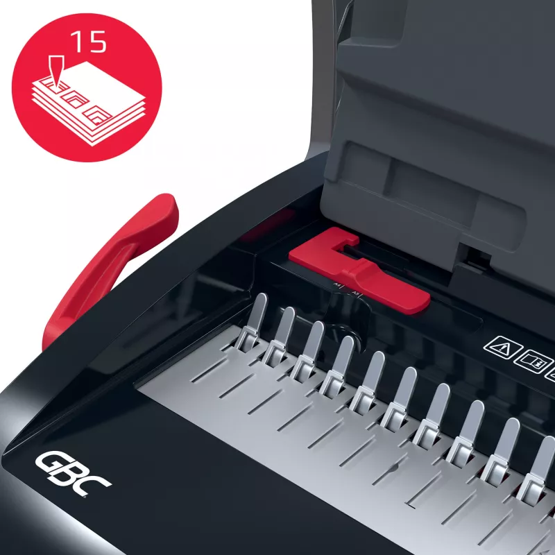 GBC CombBind CB15 4410061 väzbový stroj na plastové hrebene, čierny/strieborný/červený