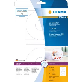 CD etikety HERMA A4 Ø 116 mm biele papier matný nepriehľadný 50 ks