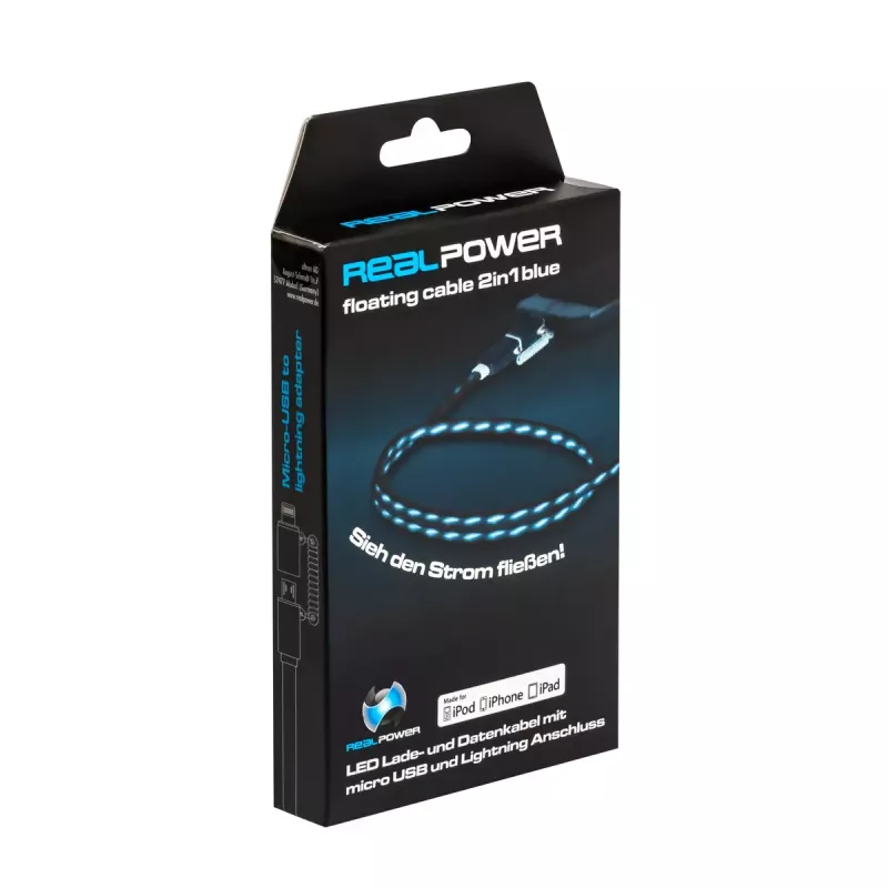 USB-A/Lightning kábel RealPower 0,75 m čierny/modrý
