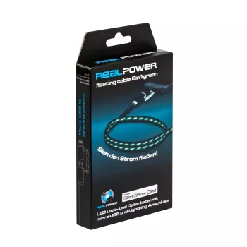 USB-A/Lightning kábel RealPower 0,75 m čierny zelený