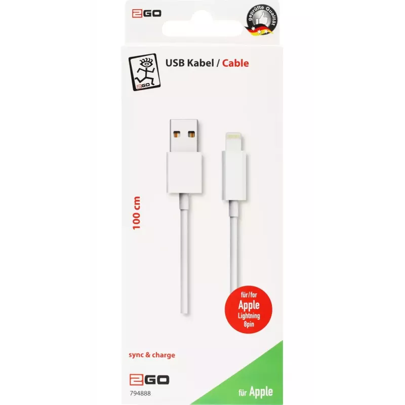 Lightning kábel 2GO 794888 1m biely USB B