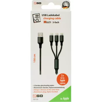 Lightning kábel 2GO 797155 1,5 m čierny USB B USB C Micro-USB B