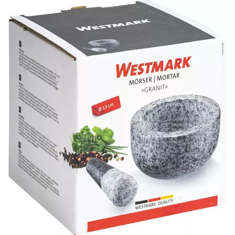 Mažiar a palička Westmark žula sivý — žula, Ø 13 cm, 131×131 mm