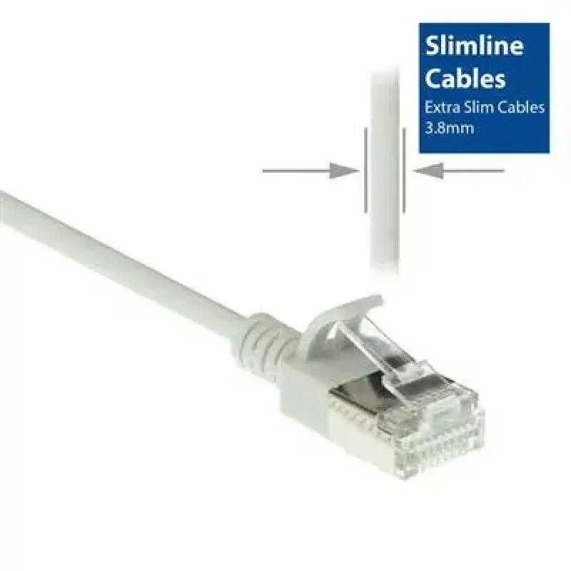 ACT sivý 10 m LSZH U/FTP CAT6A slimline patch kábel pre dátové centrum bez zaťahovacej poistky s RJ45 konektormi