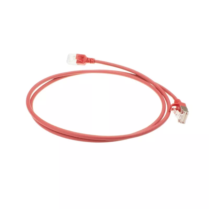 ACT červený 10 m LSZH U/FTP CAT6A slimline patch kábel pre dátové centrum s RJ45 konektormi