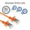 ACT oranžový 0,5 metra LSZH U/FTP CAT6A slimline patch kábel pre dátové centrum s ochranou zaťahovacej poistky a RJ45 konektormi